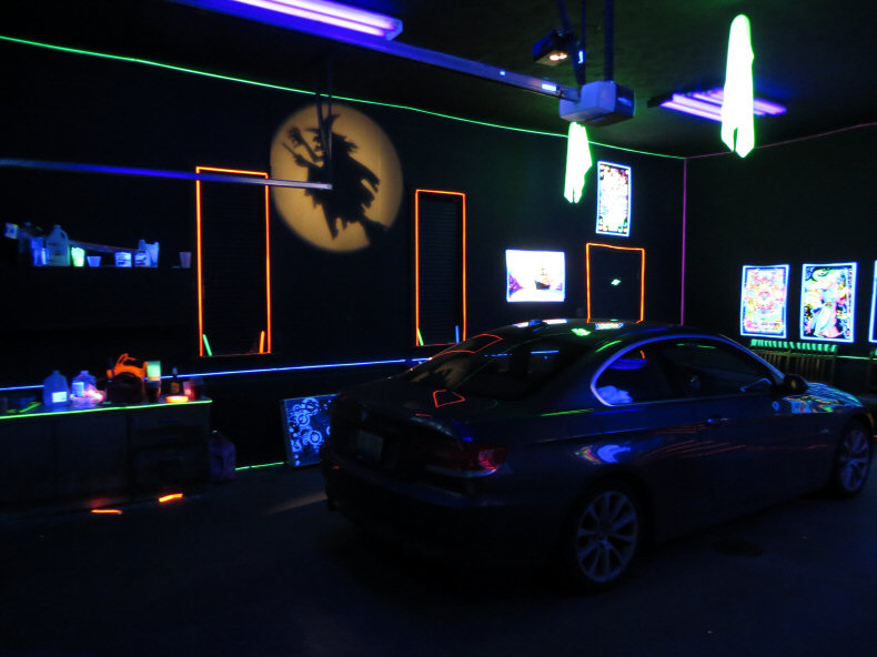 Blacklight Party Mancave at Night